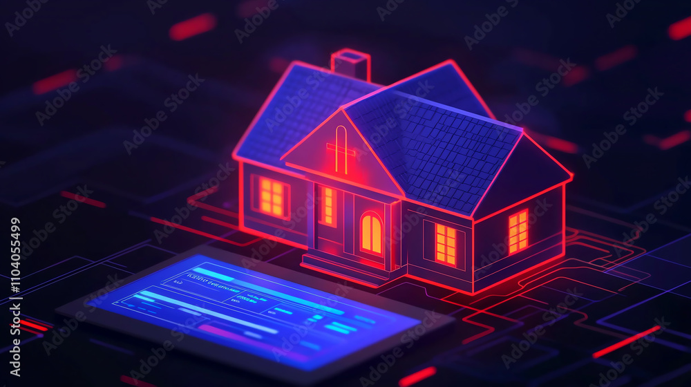digital screen displays property tax calculation, with glowing house hologram in futuristic setting. vibrant colors and technology theme create modern, innovative atmosphere digital screen displays property tax calculation, with glowing house hologram in futuristic setting. vibrant colors and technology theme create modern, innovative atmosphere