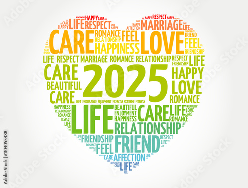 2025 Love and Happy concept, heart word cloud collage background