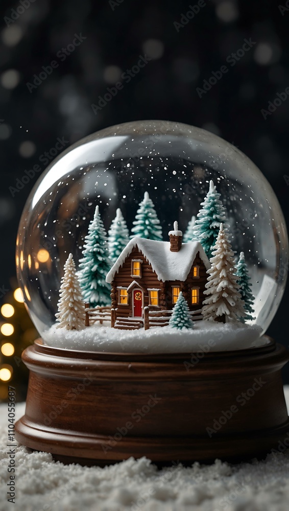 A winter cabin scene inside a snow globe, evoking holiday cheer. A winter cabin scene inside a snow globe, evoking holiday cheer.