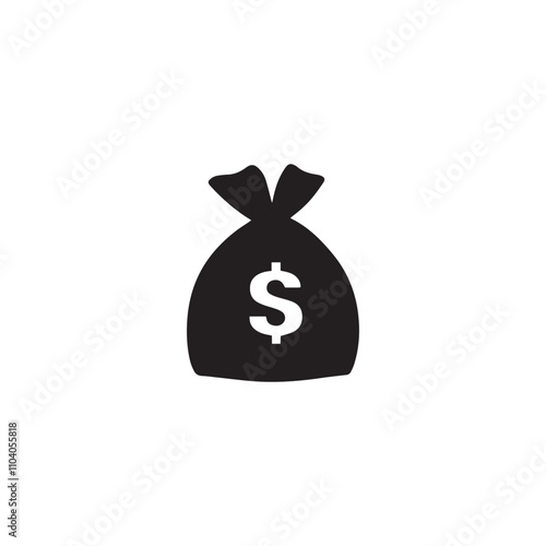 Bag with a dollar sign. Black Bag icon on white background.