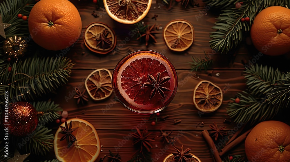 a glass of red wine with oranges and star anise a glass of red wine with oranges and star anise