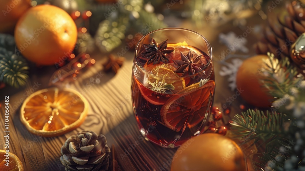 a glass of red wine with oranges and star anise a glass of red wine with oranges and star anise