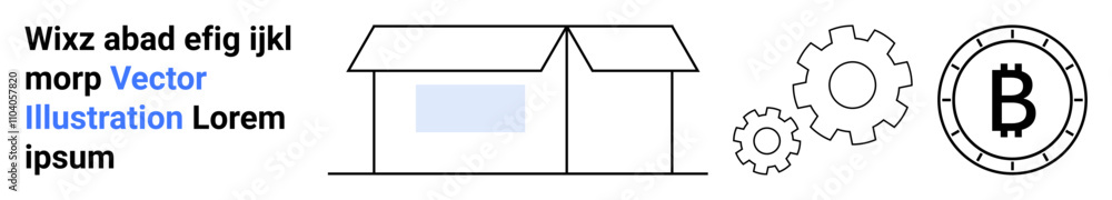 House with pitched roof, two gears, and Bitcoin symbol. Ideal for blockchain, cryptocurrency, technology, innovation, digital economy, fintech Landing page House with pitched roof, two gears, and Bitcoin symbol. Ideal for blockchain, cryptocurrency, technology, innovation, digital economy, fintech Landing page
