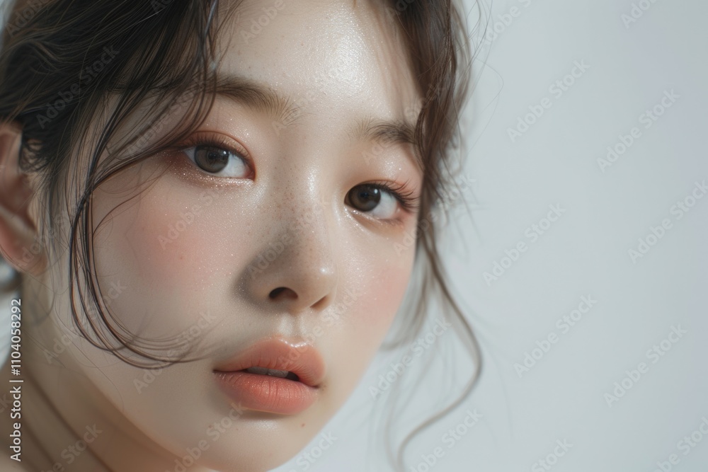 A close-up shot of a woman's face with long hair, ideal for beauty or lifestyle uses A close-up shot of a woman's face with long hair, ideal for beauty or lifestyle uses