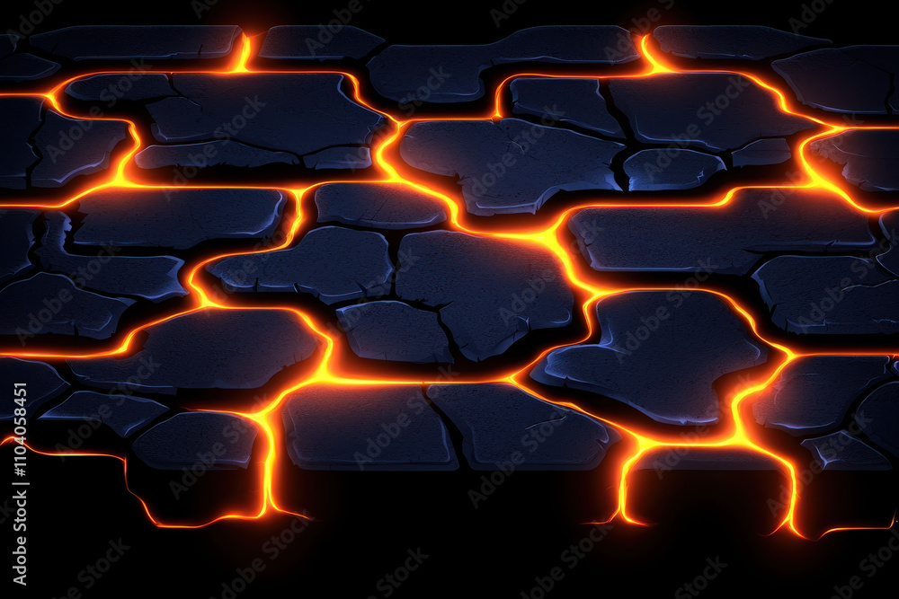 Glowing cracks in dark stone create vibrant, fiery pattern