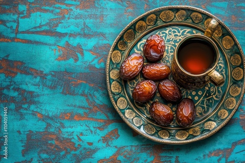 Safri or Majdool Juicy and Sweet Dates on Dark Background. Ramadan and Eid Mubarak Special Traditional Middle East Arab Traditional Dates for Iftar.  photo