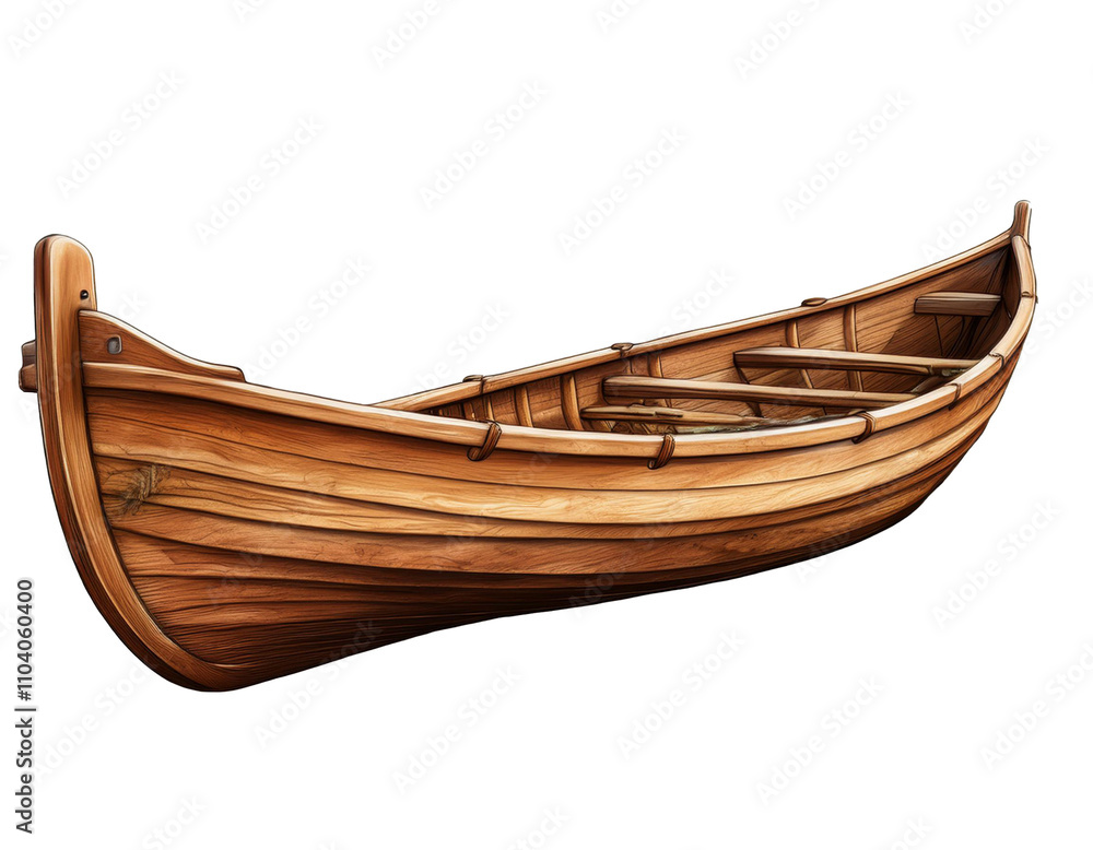 Wooden rowing boat isolated on white background, cutout Wooden rowing boat isolated on white background, cutout