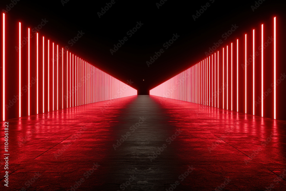 Fototapeta premium Red neon lights create futuristic glowing corridor
