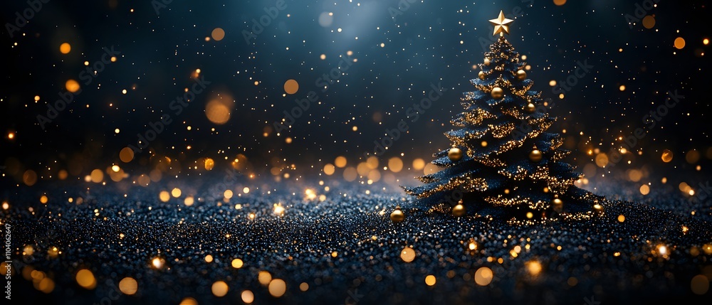 Obraz premium Sophisticated Christmas tree cutout decorated with golden ornaments and festive elements, creating an elegant holiday theme. Perfect for Merry Christmas and Happy New Year celebrations