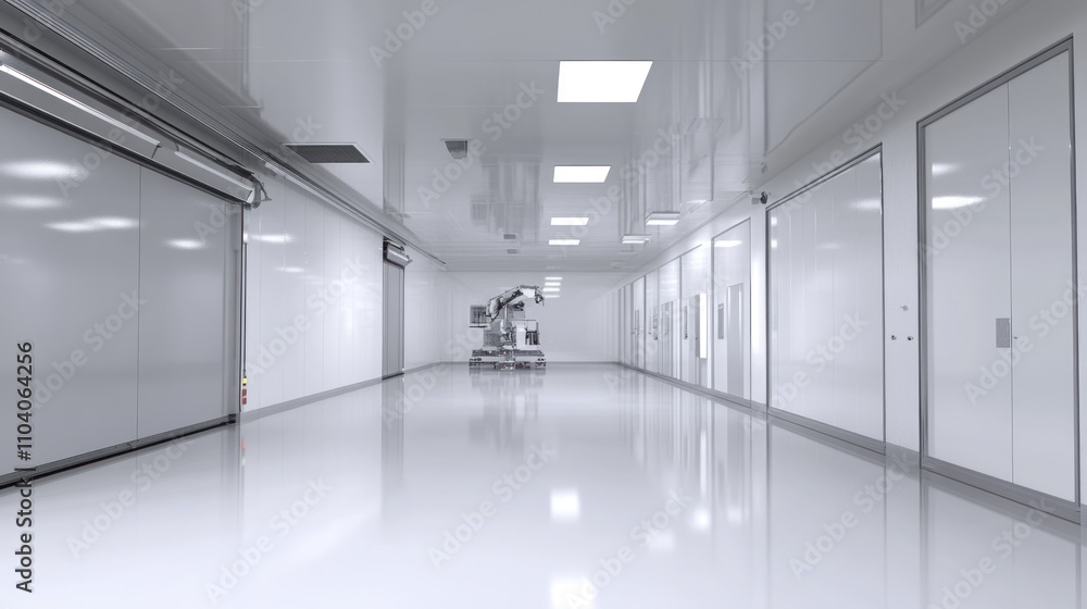 Obraz premium Sterile corridor in a modern medical facility with a robotic surgical arm.