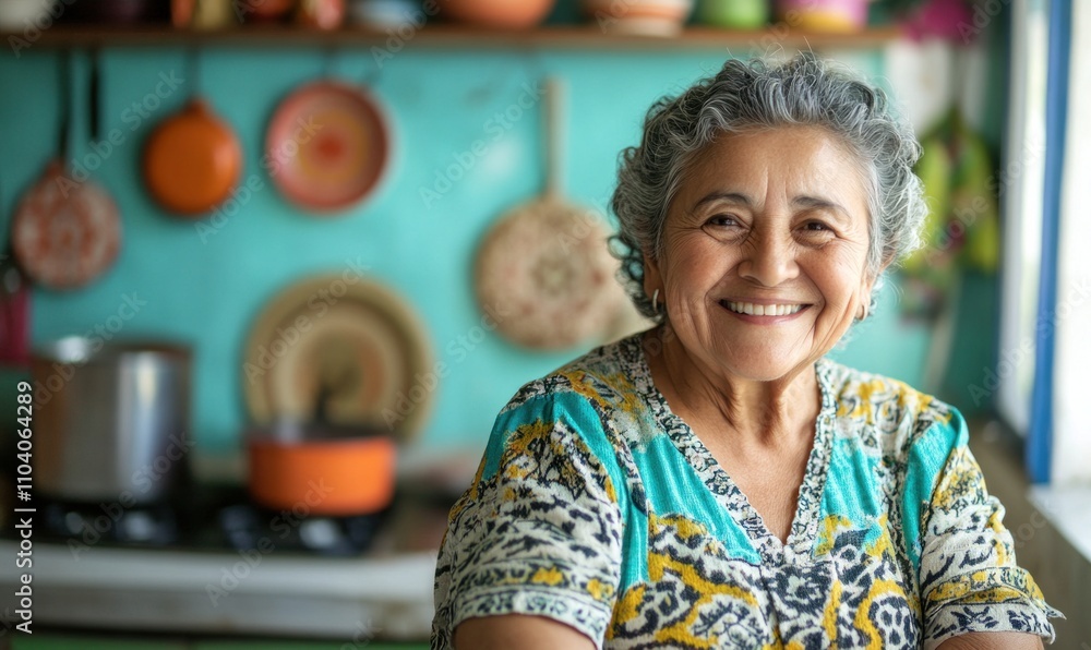 Cheerful Elderly Woman in Cozy Kitchen