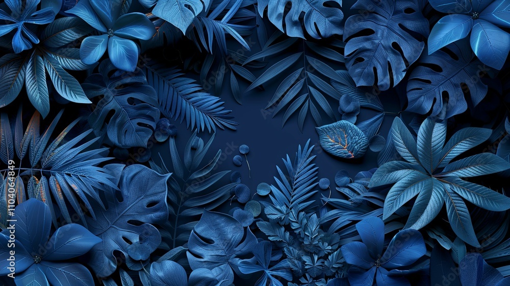 Lush Blue Tropical Foliage Arranged in a Circular Pattern Lush Blue Tropical Foliage Arranged in a Circular Pattern