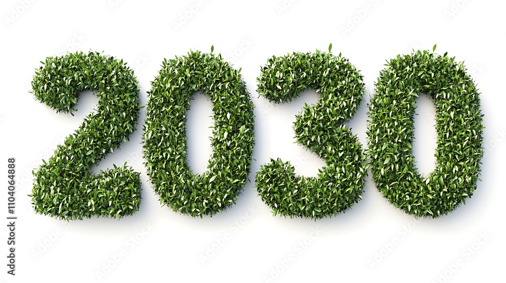 Text 2030 made of green grass on white background. Text 2030 made of green grass on white background.