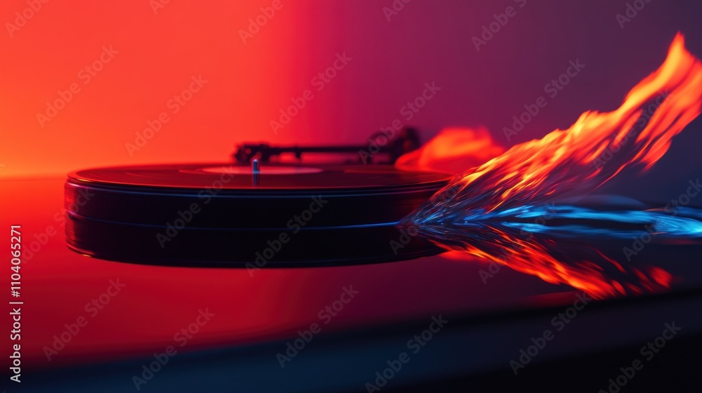 Obraz premium Turntable with fire reflection in red and blue light.