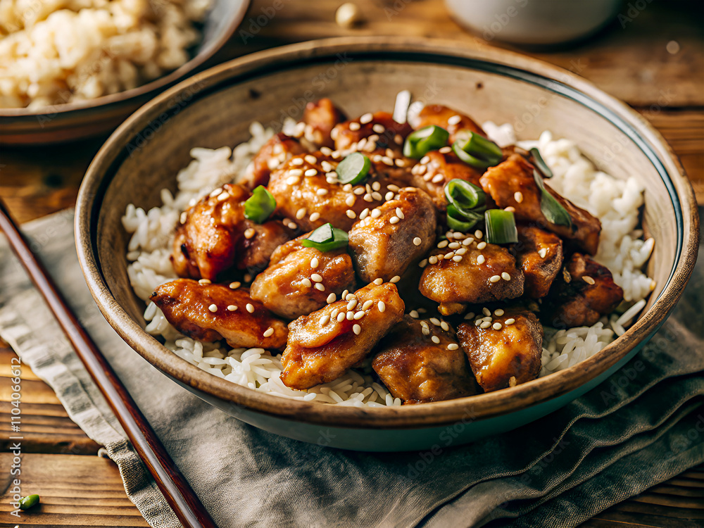 Delicious crispy, sweet, and spicy hot honey chicken. Food background Delicious crispy, sweet, and spicy hot honey chicken. Food background