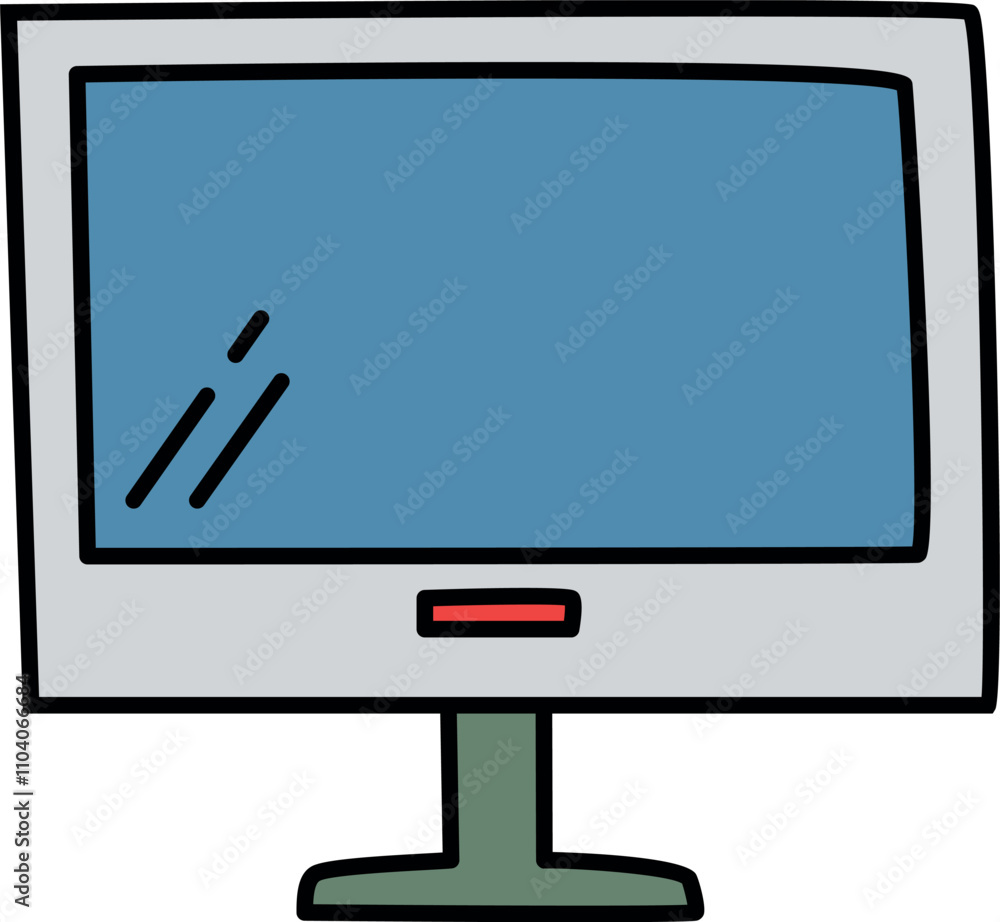 A cartoon drawing of a computer monitor with a red button on the bottom A cartoon drawing of a computer monitor with a red button on the bottom