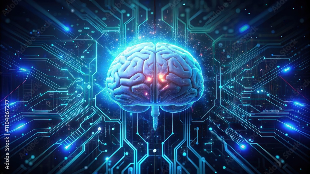 Digital Brain Concept Surrounded by Circuitry and Neural Connections: A Fusion of Technology and Intellect in a Futuristic Setting for Innovation and AI Imagery Digital Brain Concept Surrounded by Circuitry and Neural Connections: A Fusion of Technology and Intellect in a Futuristic Setting for Innovation and AI Imagery
