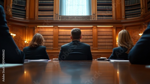 Back View of Professionals in Grand Library Room