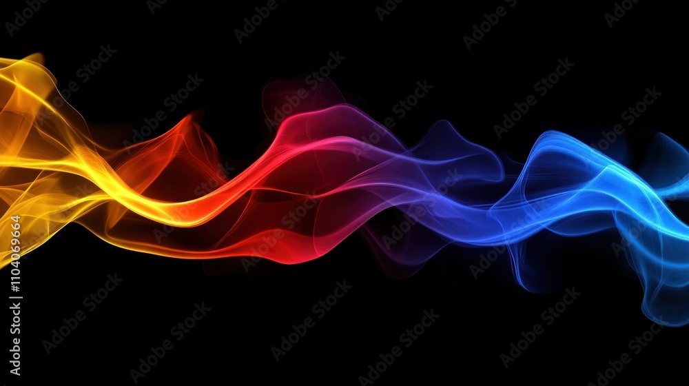 Fototapeta premium Abstract colorful smoke waves on black background.