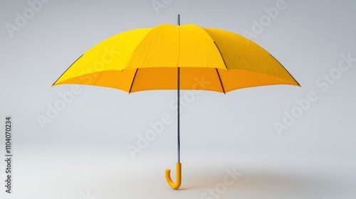 Yellow umbrella open on white background.