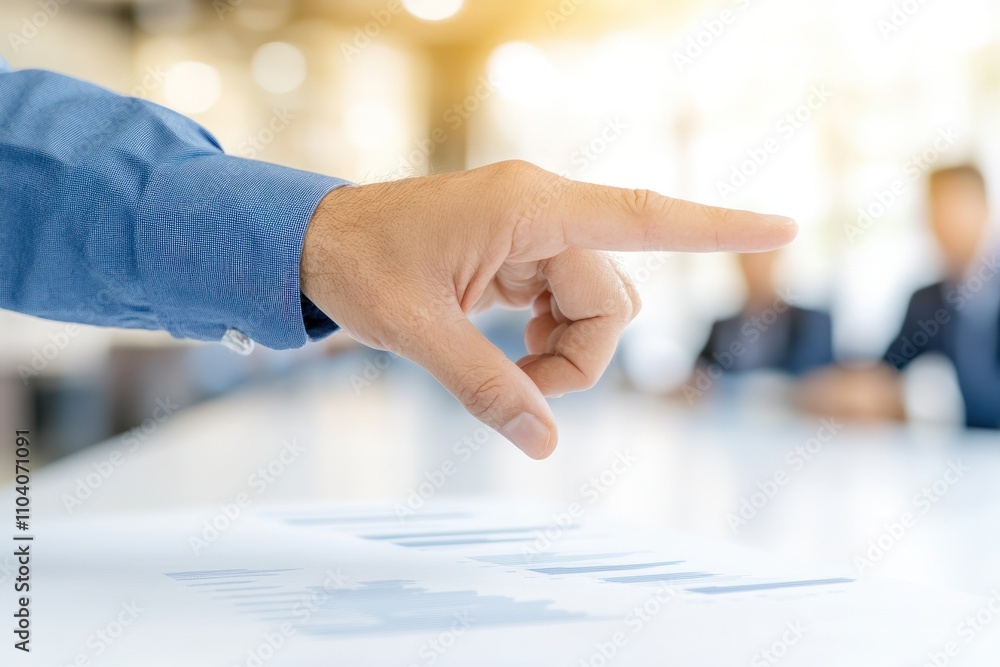 Collaborative business meeting with a pointing hand Collaborative business meeting with a pointing hand