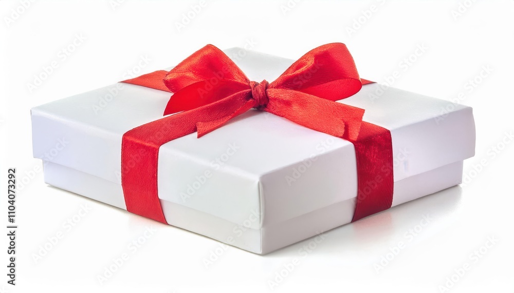 Elegant White Gift Box Wrapped in Vibrant Red Satin Ribbon for Christmas, Symbolizing Holiday Celebration, Festive Gifting, and Seasonal Joy. Perfect for Holiday Decor or Digital Marketing Concepts Elegant White Gift Box Wrapped in Vibrant Red Satin Ribbon for Christmas, Symbolizing Holiday Celebration, Festive Gifting, and Seasonal Joy. Perfect for Holiday Decor or Digital Marketing Concepts