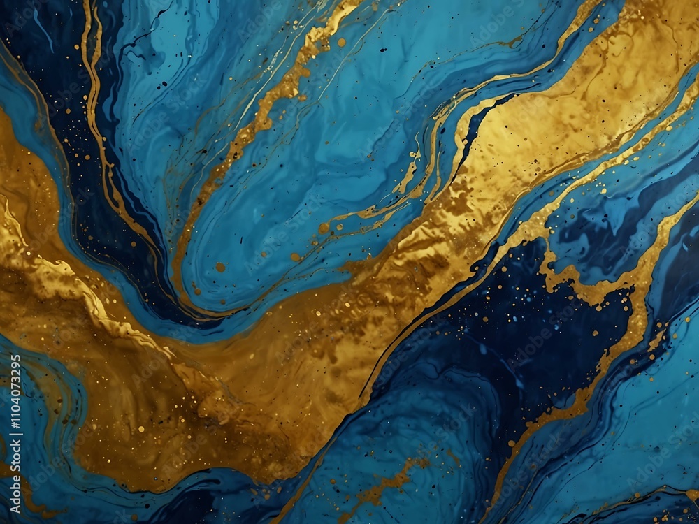 Naklejka premium Abstract background of blue and gold marbling.