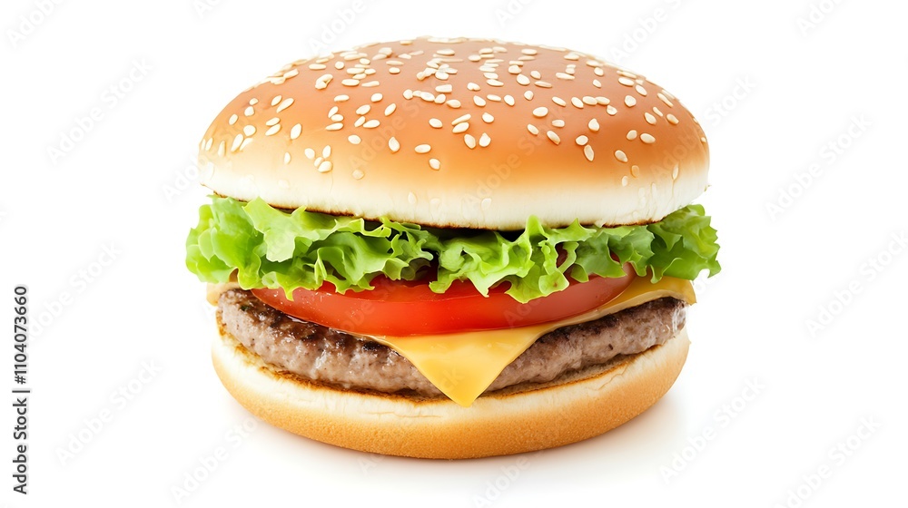 A hamburger with sesame seed bun, lettuce, tomato, and a patty. A hamburger with sesame seed bun, lettuce, tomato, and a patty.