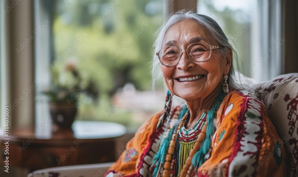 Joyful Elder Woman Smiling in Cozy Home Setting Joyful Elder Woman Smiling in Cozy Home Setting