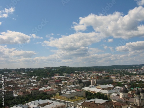 View is from the roof of the city hall to Lviv, Ukraine.  photo