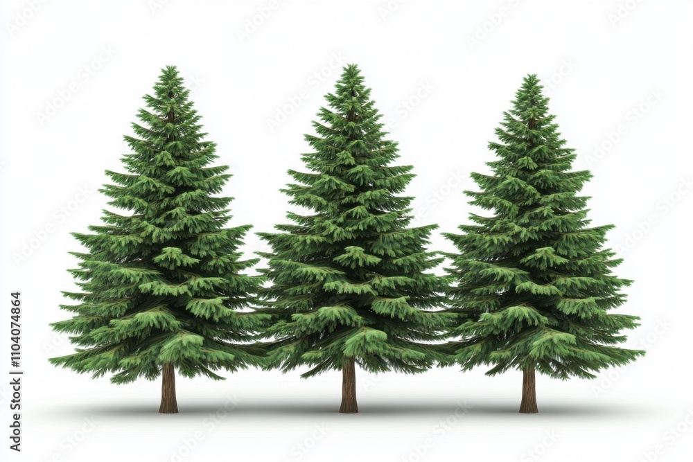 Obraz premium Three lush evergreen trees standing together, showcasing rich green foliage and sturdy trunks.