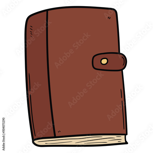 Hand drawn cartoon closed leather diary on white background.