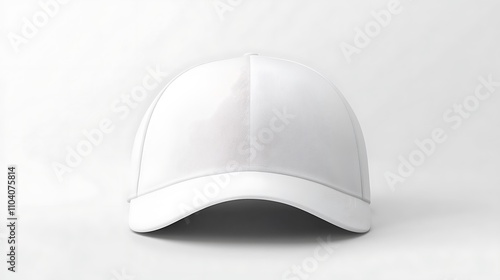 Blank white baseball cap front view isolated on white surface.