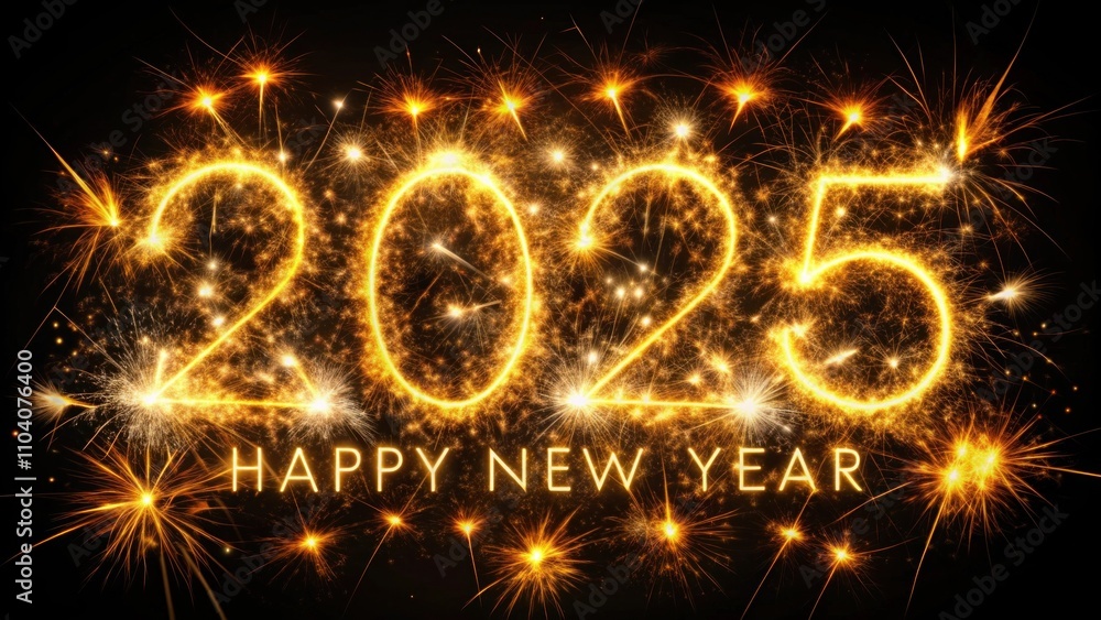Sparkling Celebration of New Year 2025 with Golden Fireworks and Bright Illuminated Numbers Creating a Festive Atmosphere of Joy and Anticipation Sparkling Celebration of New Year 2025 with Golden Fireworks and Bright Illuminated Numbers Creating a Festive Atmosphere of Joy and Anticipation
