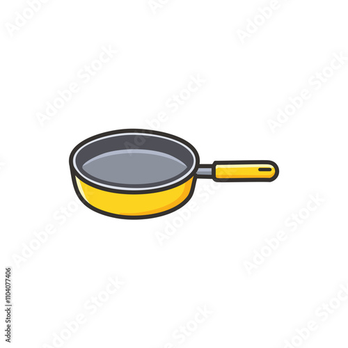 Yellow frying pan icon. Kitchen utensil illustration.  Empty pan ready for cooking; symbolizes culinary creativity.