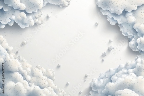 A serene overhead view of fluffy gray clouds against a soft white backdrop, creating a calming atmosphere. photo