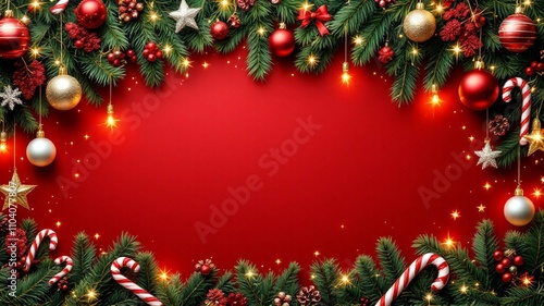 Wallpaper Mural Beautiful merry christmas background with christmas tree and balls realistic happy new year red background Torontodigital.ca