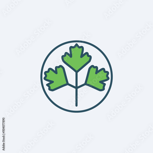 Cilantro herb icon. Fresh cilantro sprig illustration, symbolizes growth, nature, and culinary freshness.