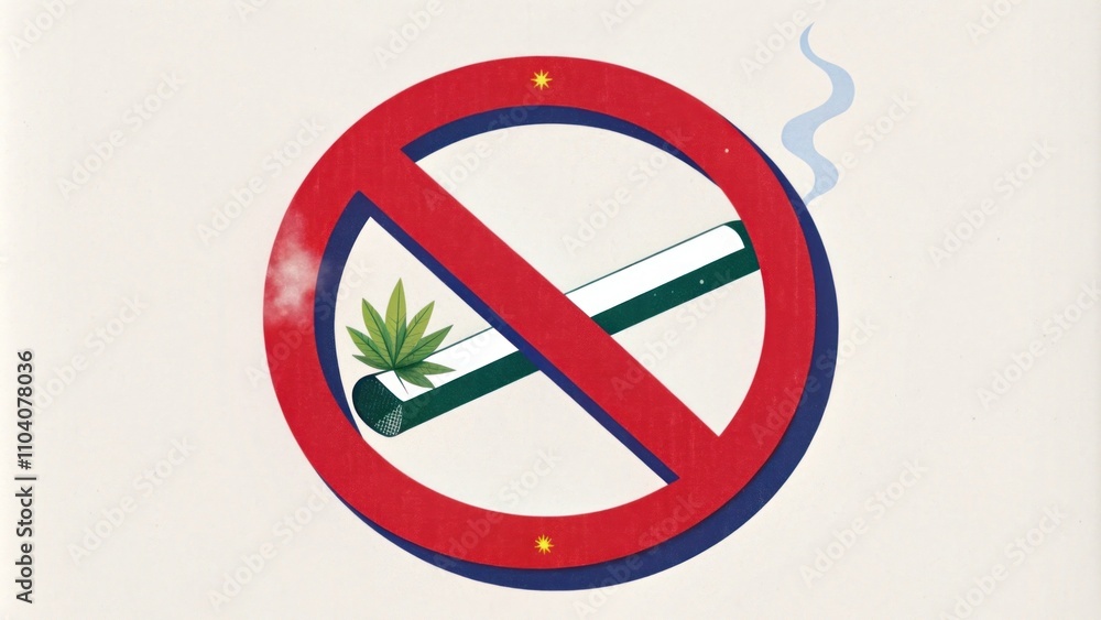 A Creative No Smoking Sign Featuring a Canceled Cigarette with Cannabis Symbolizing Anti-Smoking Campaign and Health Awareness A Creative No Smoking Sign Featuring a Canceled Cigarette with Cannabis Symbolizing Anti-Smoking Campaign and Health Awareness