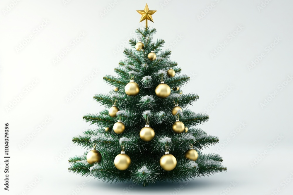 A beautifully decorated Christmas tree with golden ornaments and a star on top, creating a festive atmosphere. A beautifully decorated Christmas tree with golden ornaments and a star on top, creating a festive atmosphere.