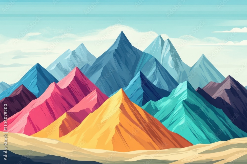 A vibrant illustration of colorful mountains showcasing various shades of pink, blue, and orange. A vibrant illustration of colorful mountains showcasing various shades of pink, blue, and orange.