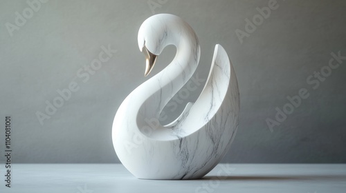Fototapeta Naklejka Na Ścianę i Meble -  Elegant white marble swan sculpture.