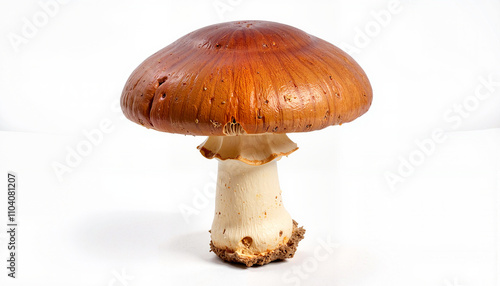 Isolated item on white background of a brown mushroom