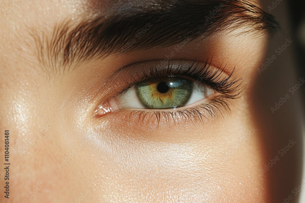 An extreme close-up image focusing on a single eye with greenish hues, emphasized by long lashes and detailed skin texture, capturing a moment of intense observation. An extreme close-up image focusing on a single eye with greenish hues, emphasized by long lashes and detailed skin texture, capturing a moment of intense observation.
