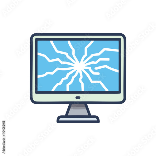 Broken computer screen. Shattered monitor display; symbolizes data loss, system failure, and digital damage.  Repair needed.