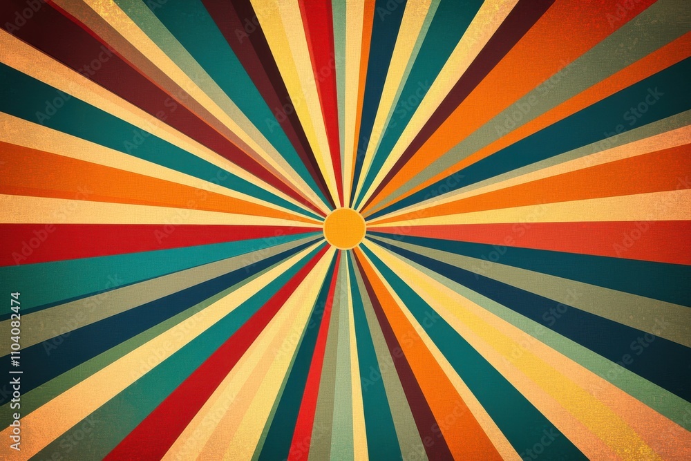 A vibrant sunburst pattern with bold colors radiating from a central point, creating a retro feel. A vibrant sunburst pattern with bold colors radiating from a central point, creating a retro feel.
