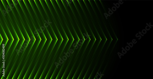 Green neon glowing arrows technology abstract background. Futuristic laser graphic vector design