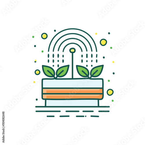 Sprinkler system growth. Plants flourishing under automated irrigation.  Symbolizes growth, nurture, and technology.