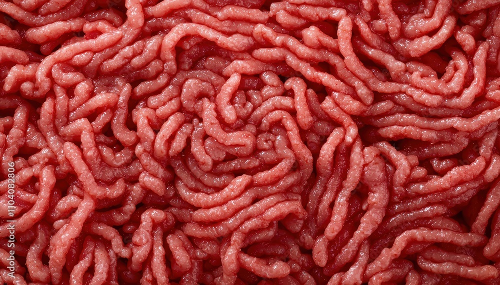 Freshly ground meat strands create a rich, textured surface, highlighting the vibrant red color and fine consistency of the product. Freshly ground meat strands create a rich, textured surface, highlighting the vibrant red color and fine consistency of the product.