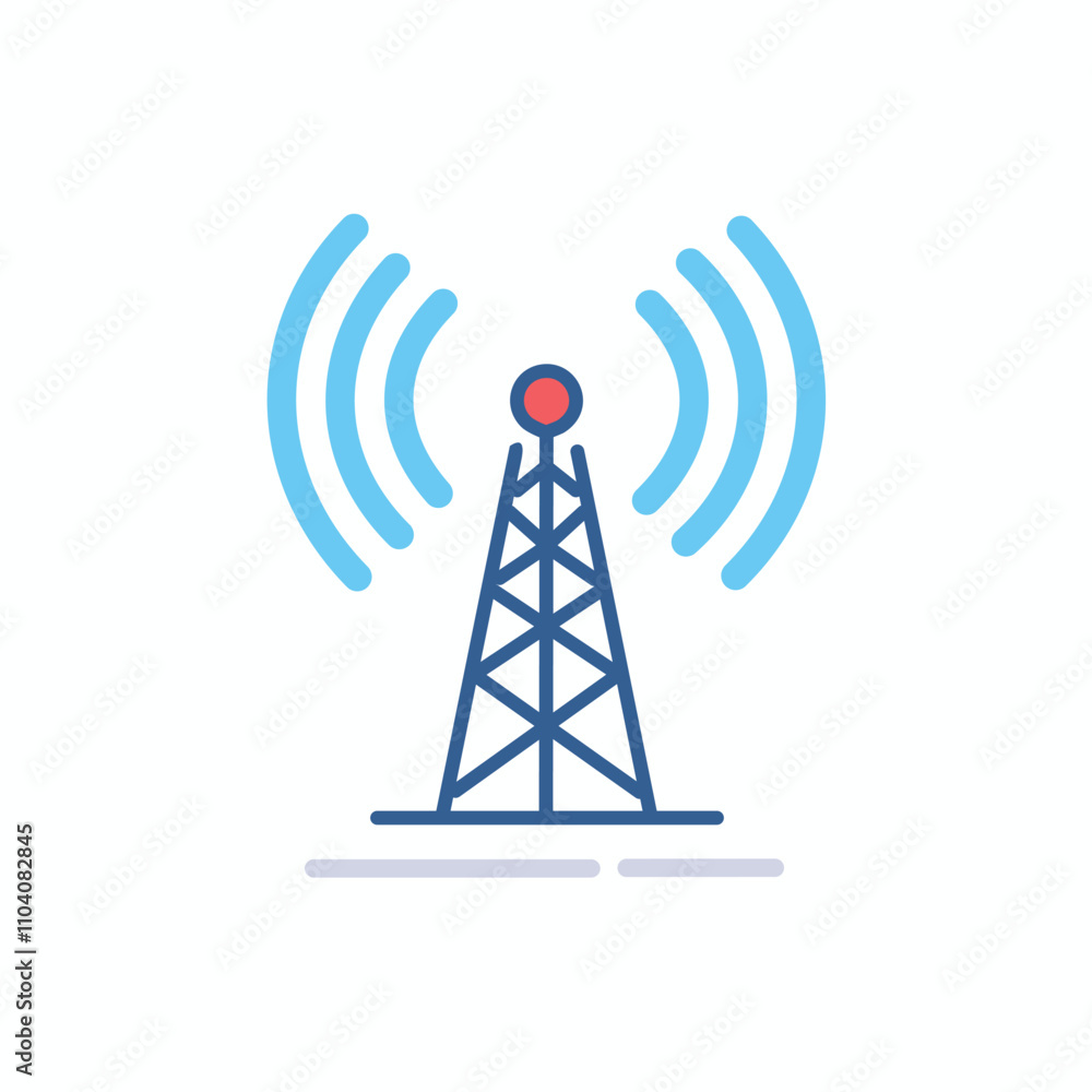 Wireless network tower. Communication tower broadcasting signal; symbolizes connectivity, technology, and global reach. Wireless network tower. Communication tower broadcasting signal; symbolizes connectivity, technology, and global reach.